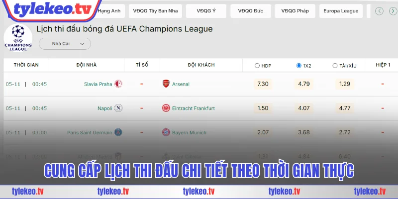 Cung cấp lịch thi đấu chi tiết theo thời gian thực