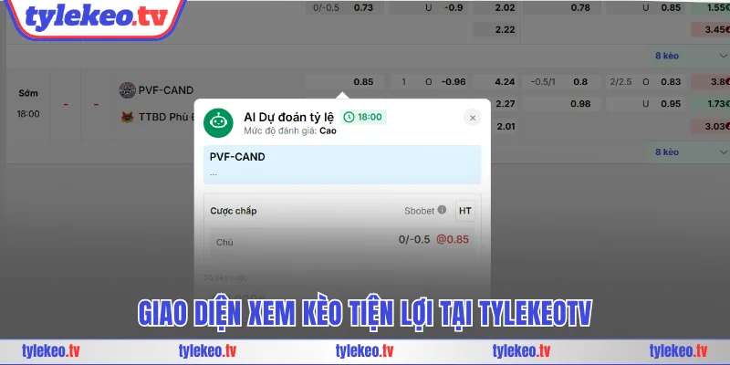 Giao diện xem kèo tiện lợi tại tylekeotv