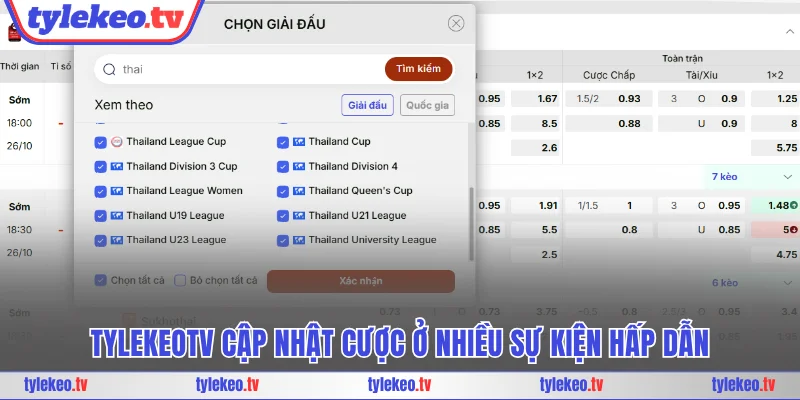 Tylekeotv cập nhật cược ở nhiều sự kiện hấp dẫn